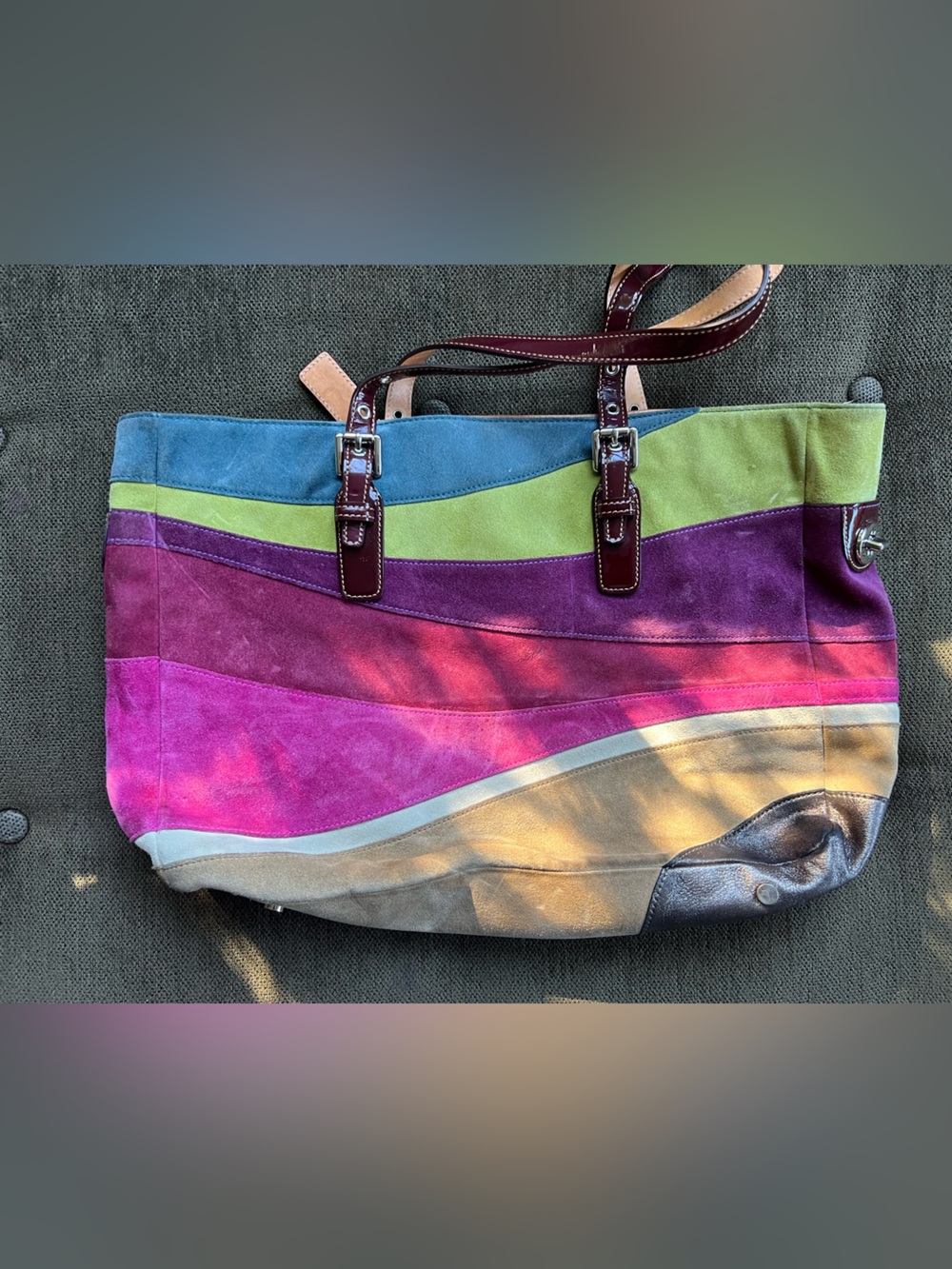 Vintage Y2K Coach Limited Edition Large Multi Color Wave Suede Totebag #1434